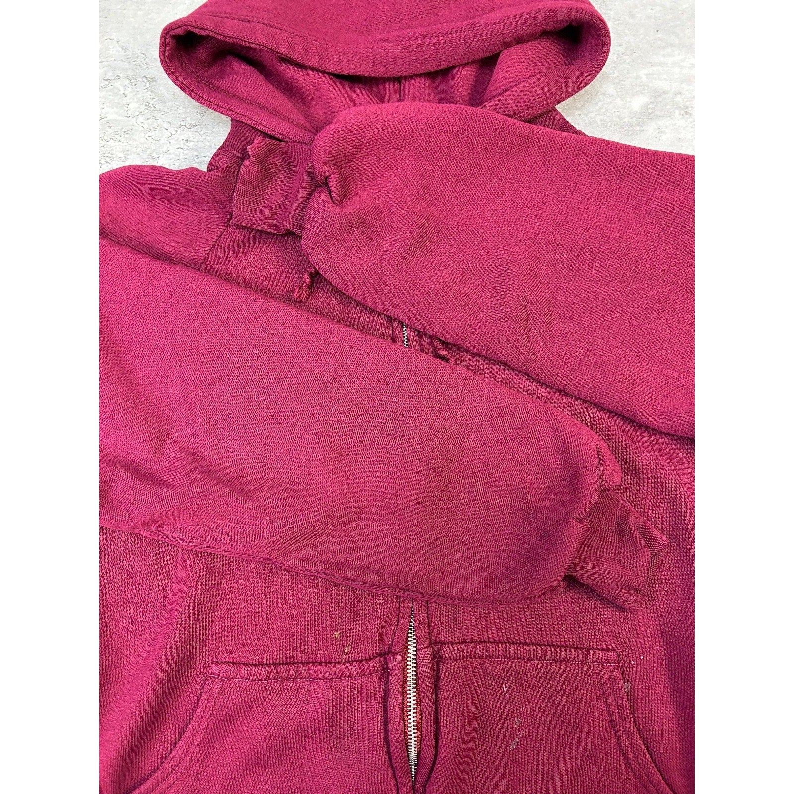 Vintage 80s Thermal Lined Full Zip Hooded Sweatshirt Size Large Maroon