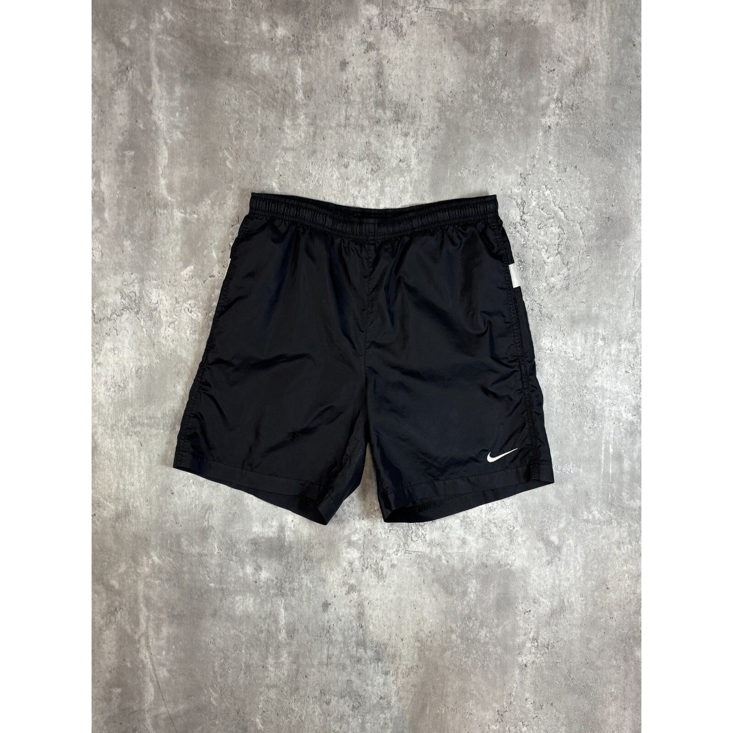 Vintage Nike Embroidered Swoosh Spellout Nylon Shorts Size Small Black
