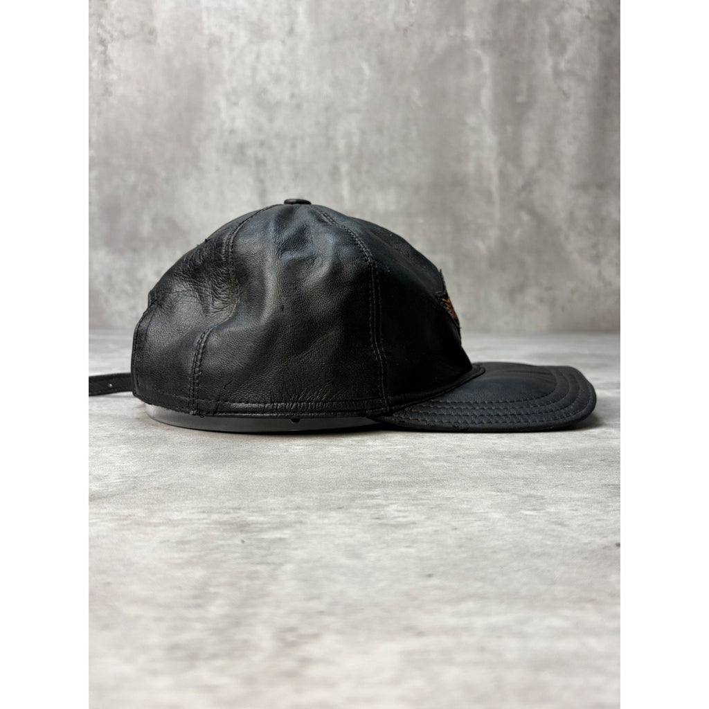 Vintage Harley Davidson Embroidered Bald Eagle Logo Leather Strapback Hat OSFA