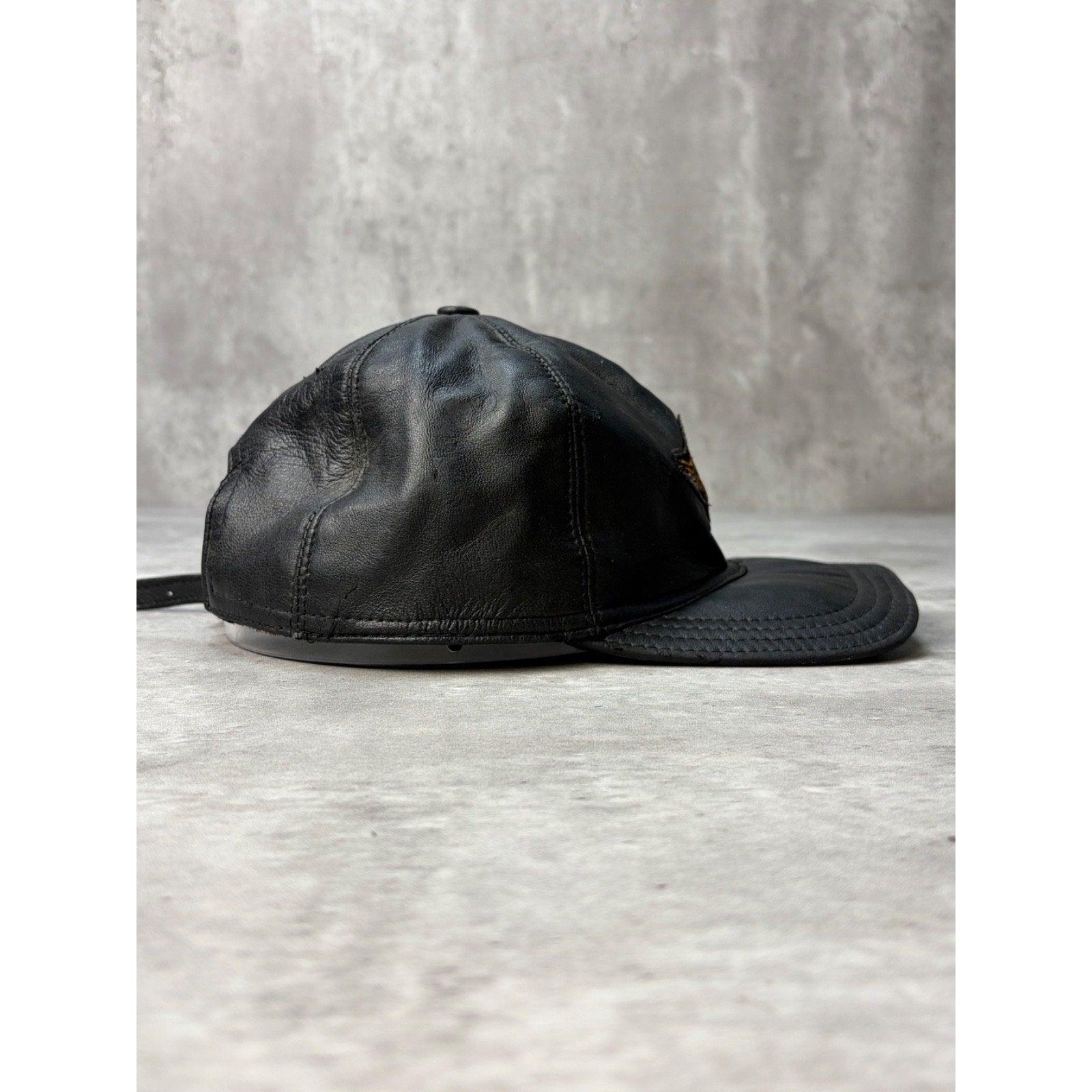Vintage Harley Davidson Embroidered Bald Eagle Logo Leather Strapback Hat OSFA