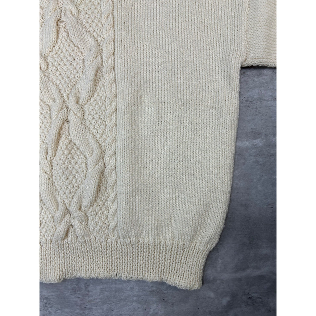Vintage 90s Striped Cable Knit Pullover Beige Ribbed Sweater Size Large
