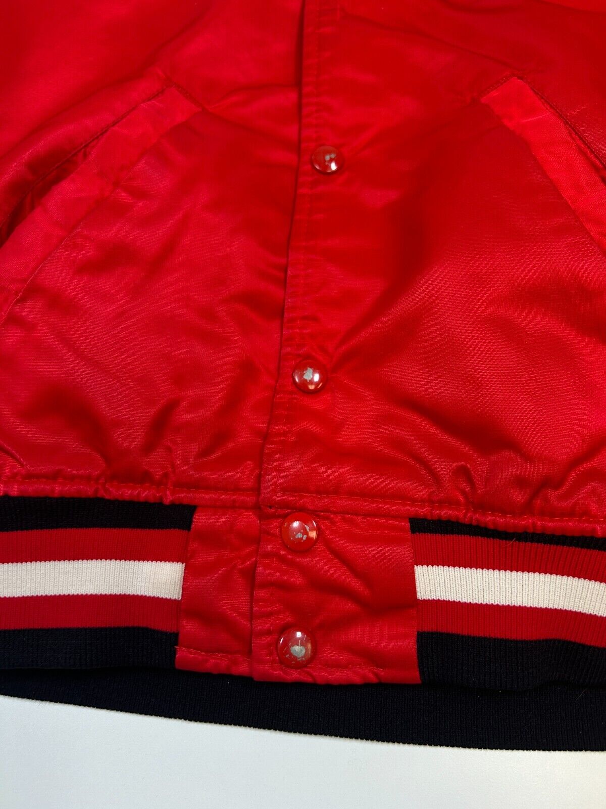 Vintage 90s Chicago Blackhawks NHL Satin Bomber Jacket Size Small Red