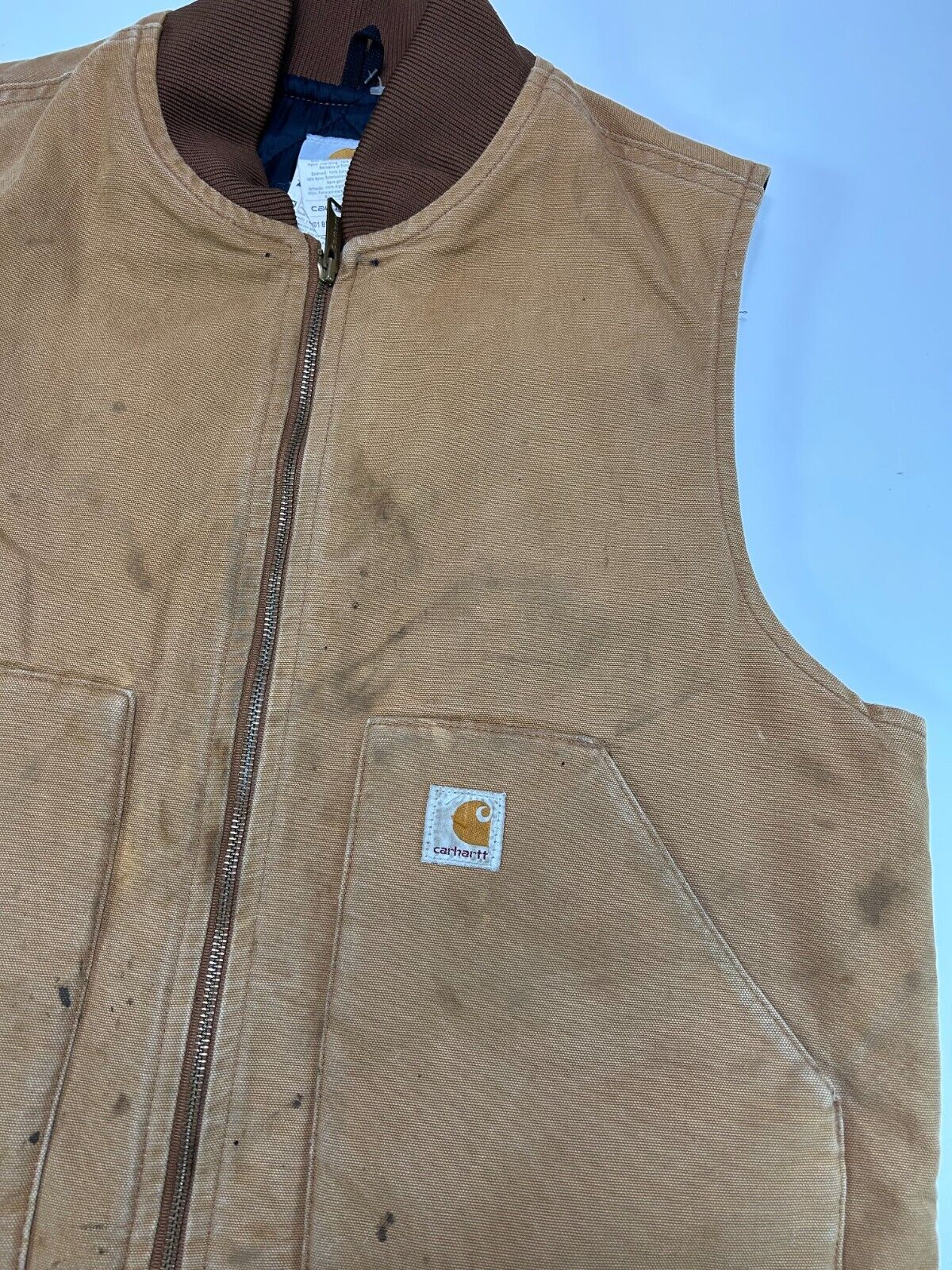 Carhartt Quilted Lined Workwear Canvas Vest Jacket Size Large Tan