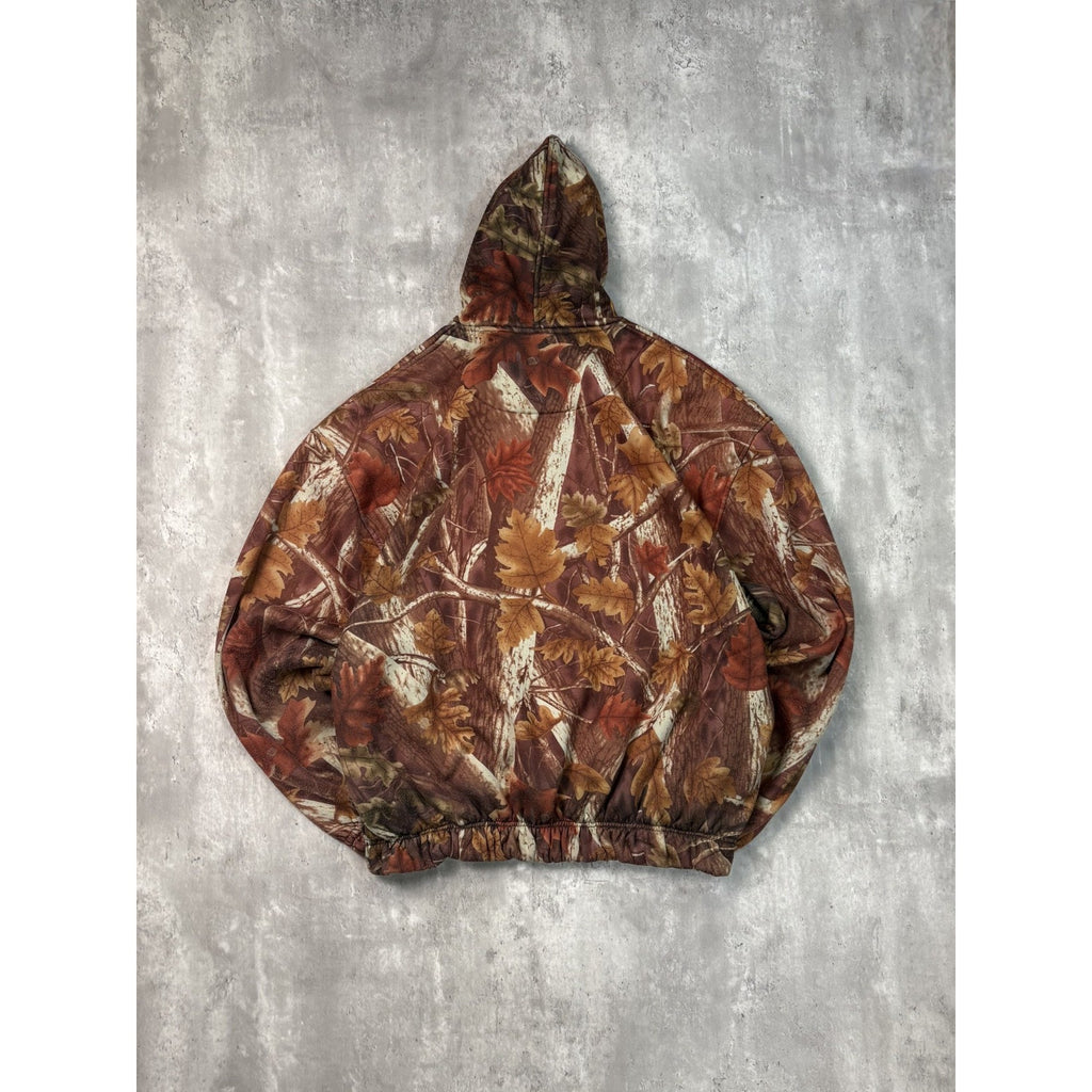 Vintage 90s Fall Tree Camo Full Zip Hooded Hunting Jacket Size XL