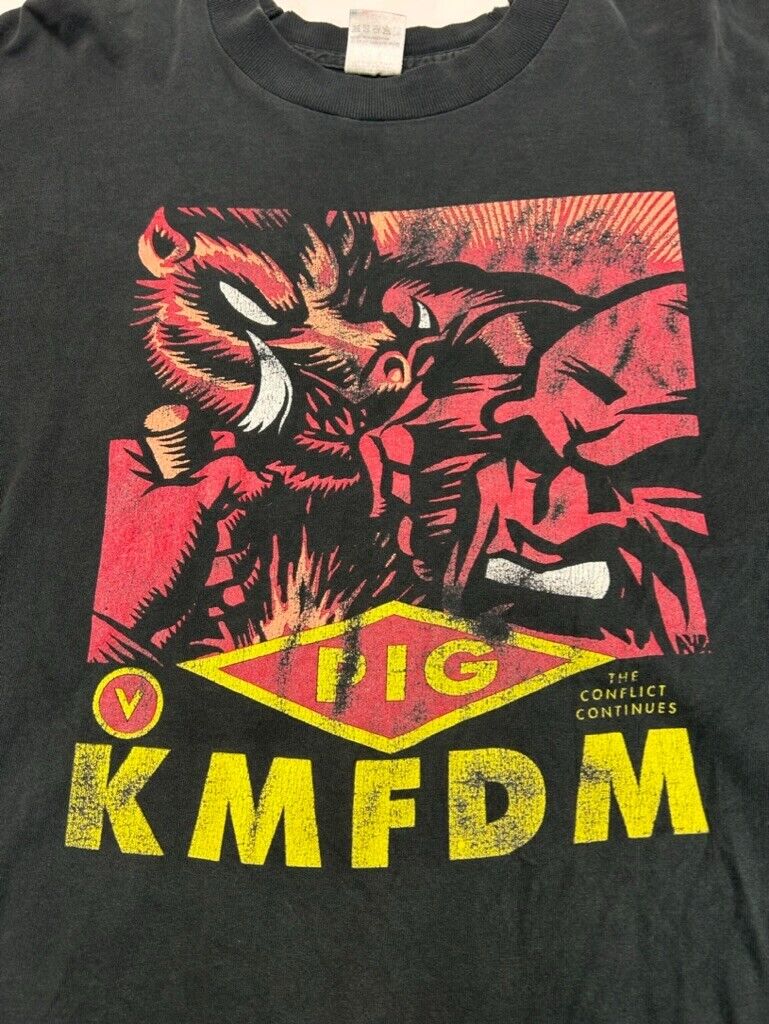 Vintage 90s KMFDM Pig Graphic Music Band Longsleeve T-Shirt Size XL