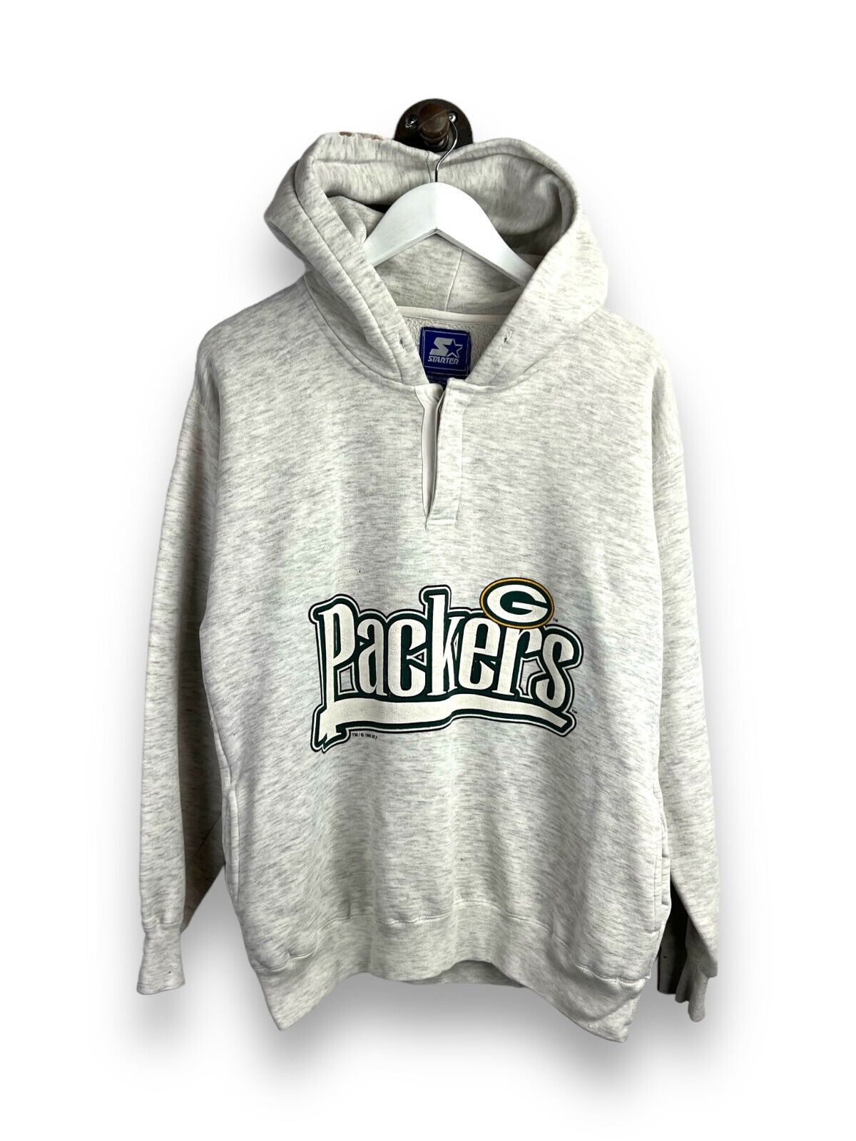 Vintage 1996 Green Bay Packers NFL Spellout Hooded Starter Sweatshirt Size M 90s