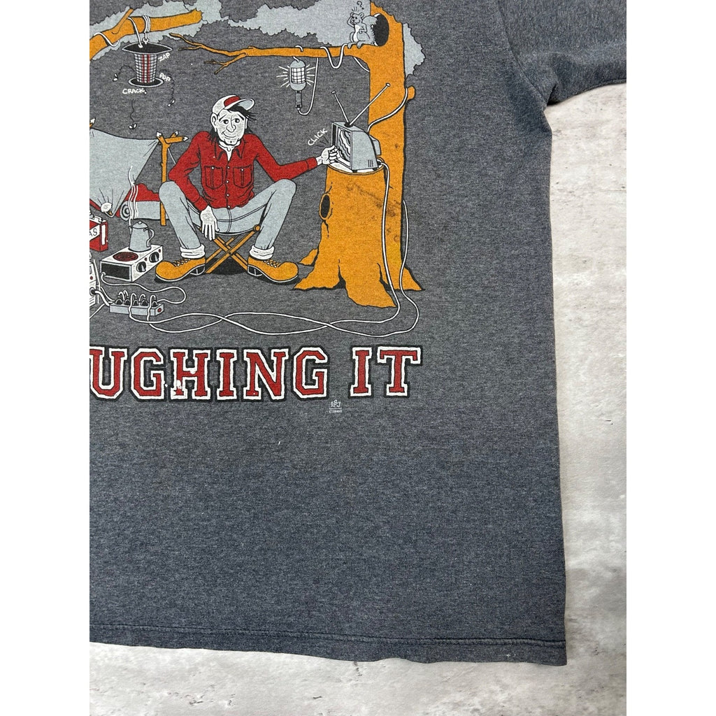 Vintage 1988 Roughing It Cartoon Camping Comedy Graphic T-Shirt Size Large