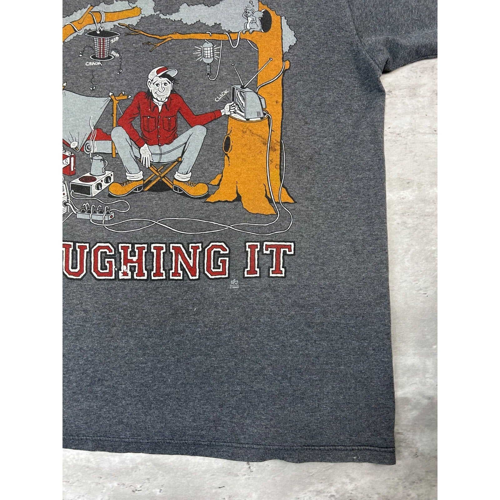 Vintage 1988 Roughing It Cartoon Camping Comedy Graphic T-Shirt Size Large