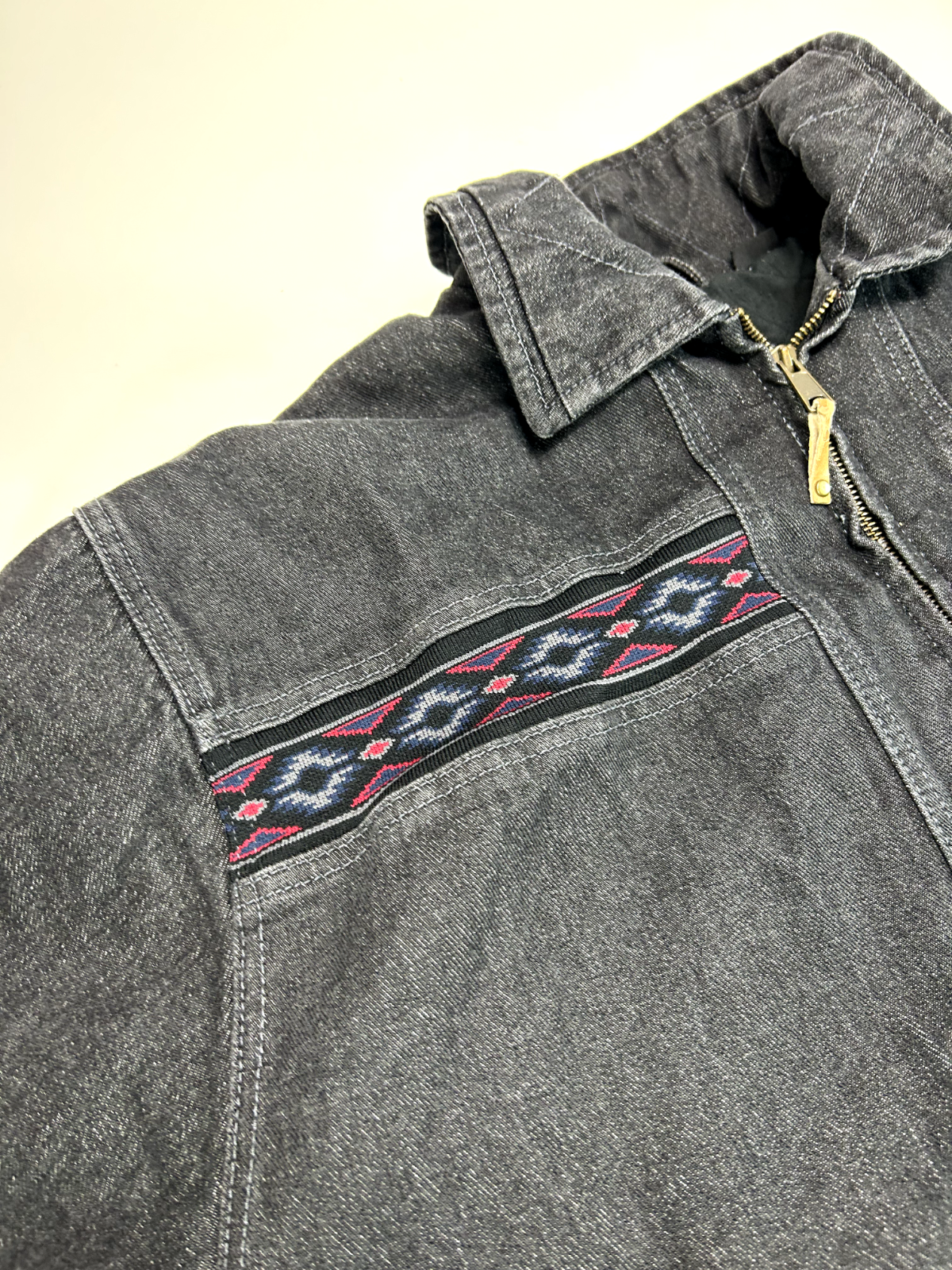 Canon Guide Insulated Aztec Print Bomber Black Denim Jacket Size 2XL