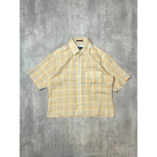 Vintage 90s Baracuta Single Pocket Plaid Reworked Cropped Button Up Shirt Sz Med