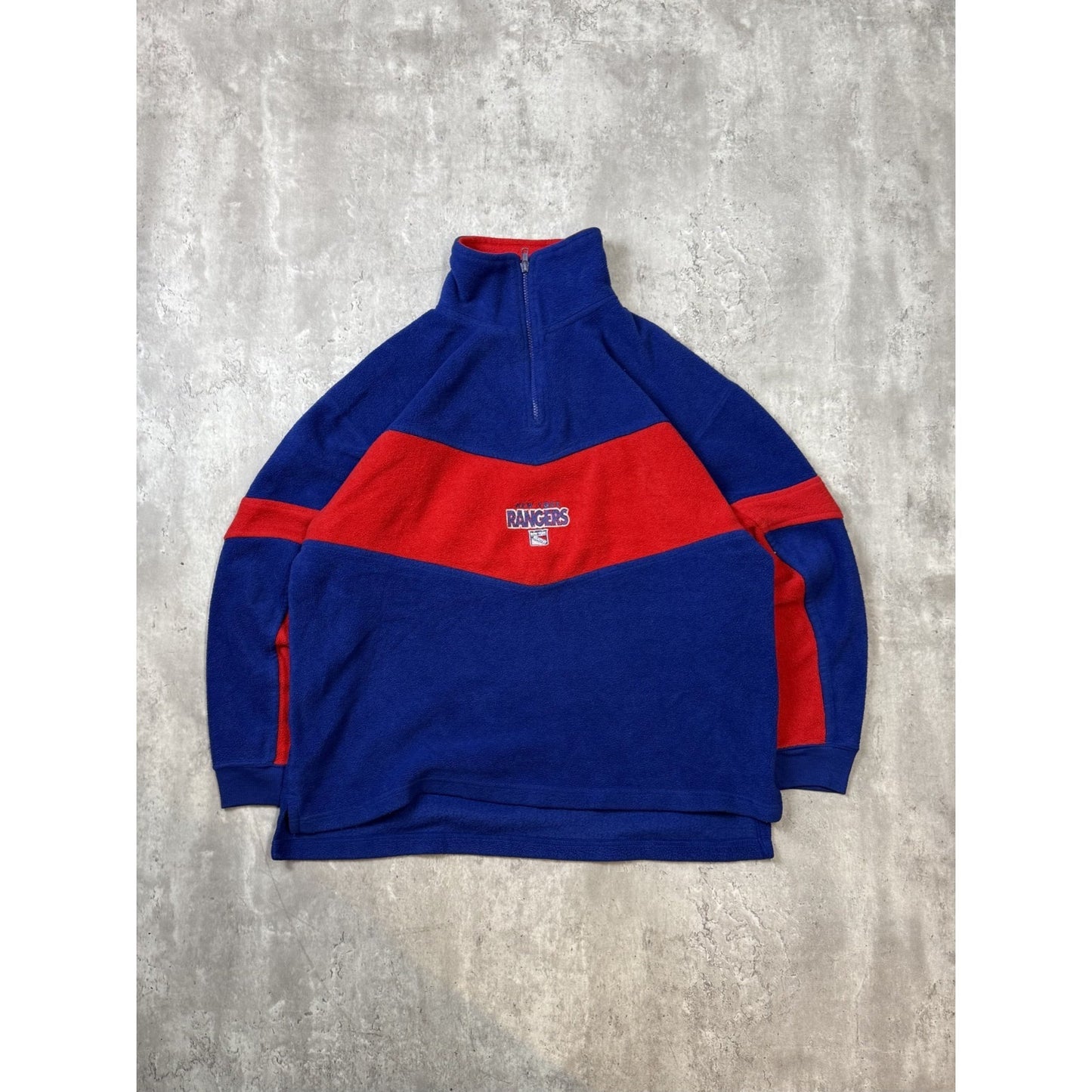 Vintage 90s New York Rangers NHL Embroidered 1/2 Zip Fleece Sweatshirt Sz Large