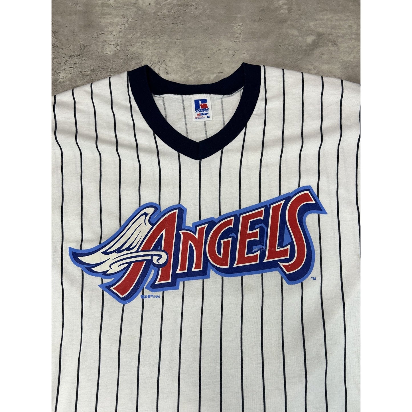 Vintage 1997 Los Angeles Angels MLB Pinstripe Russell Athletic Jersey Sz Medium