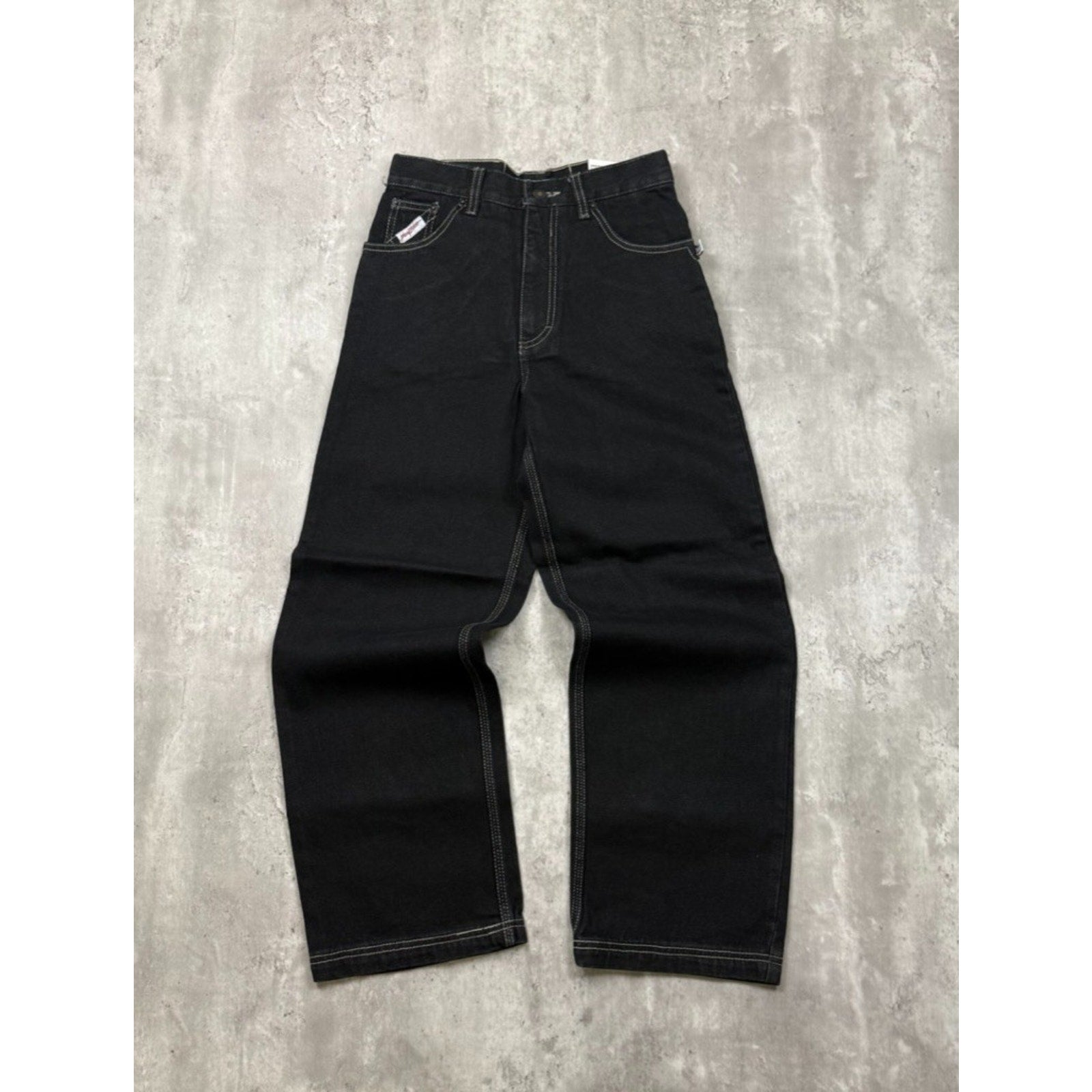 Vintage Y2K Womens Johnny Blaze Embroidered Script Black Wash Denim Pants
