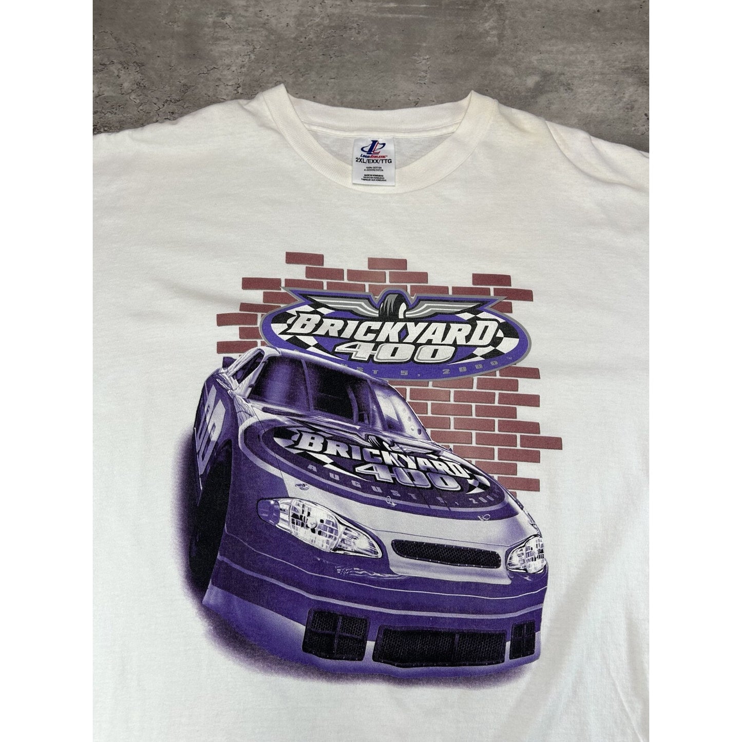 Vintage 2000 Brickyard 400 Nascar Car Graphic Race T-Shirt Size 2XL White