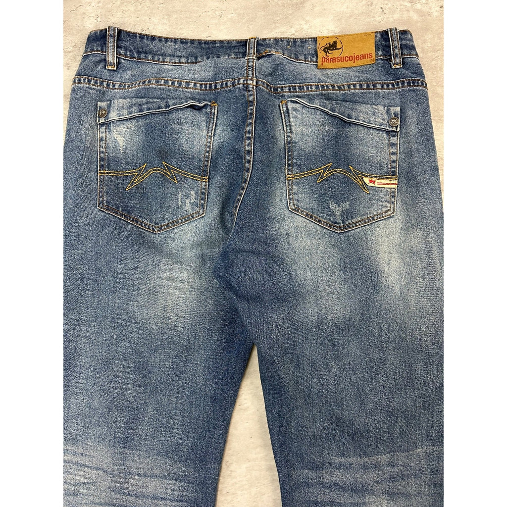 Vintage Y2K Parasuco Frayed Distressed Medium Wash Denim Pants Size 38