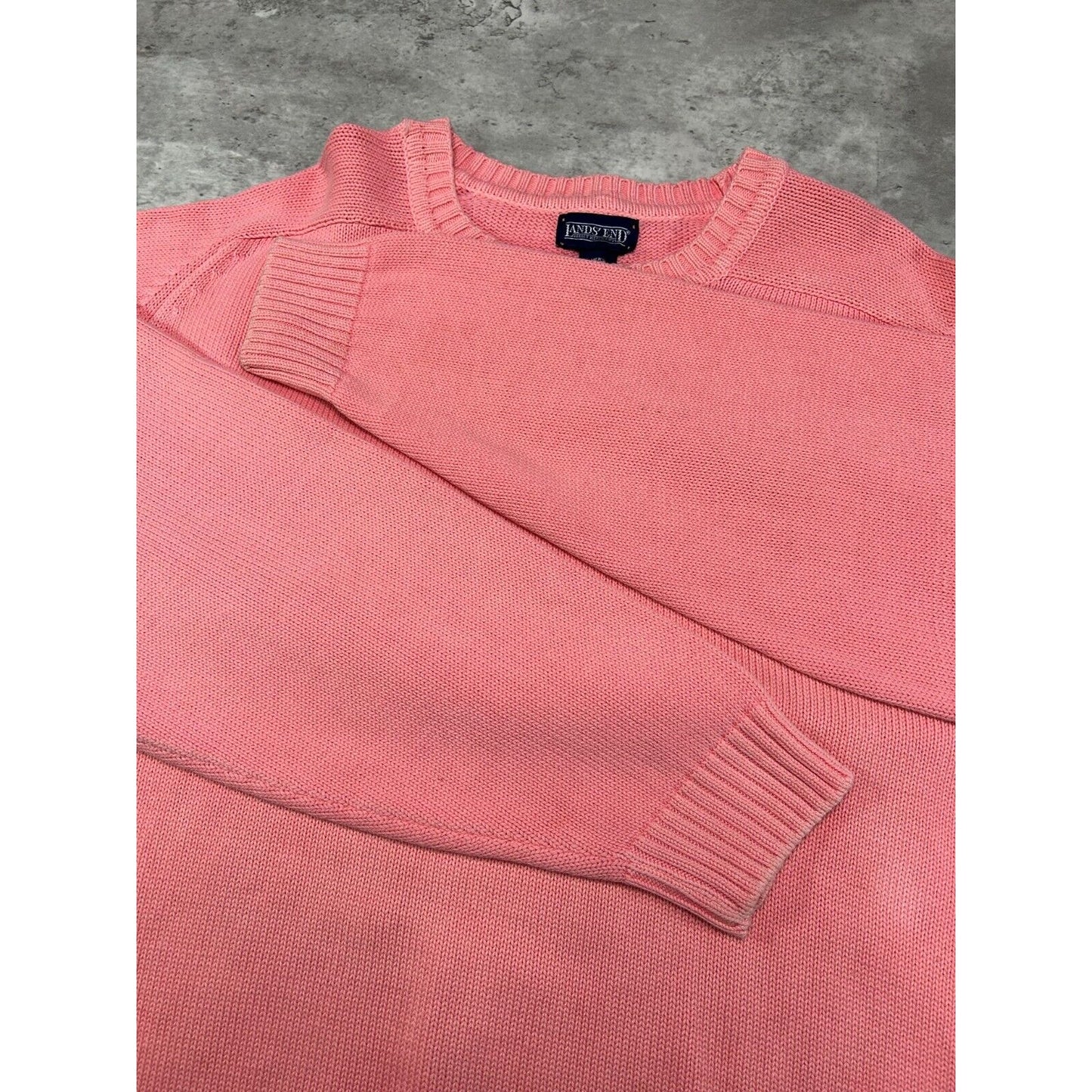 Vintage 90s Lands End Tonal Ribbed Pull Over Knit Sweater Size XL Tall Pink