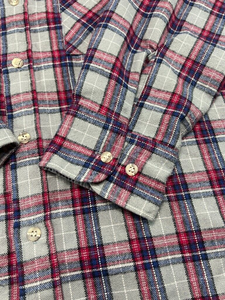 Vintage 90s Double Pocket Plaid Long Sleeve Button Up Shirt Size Medium