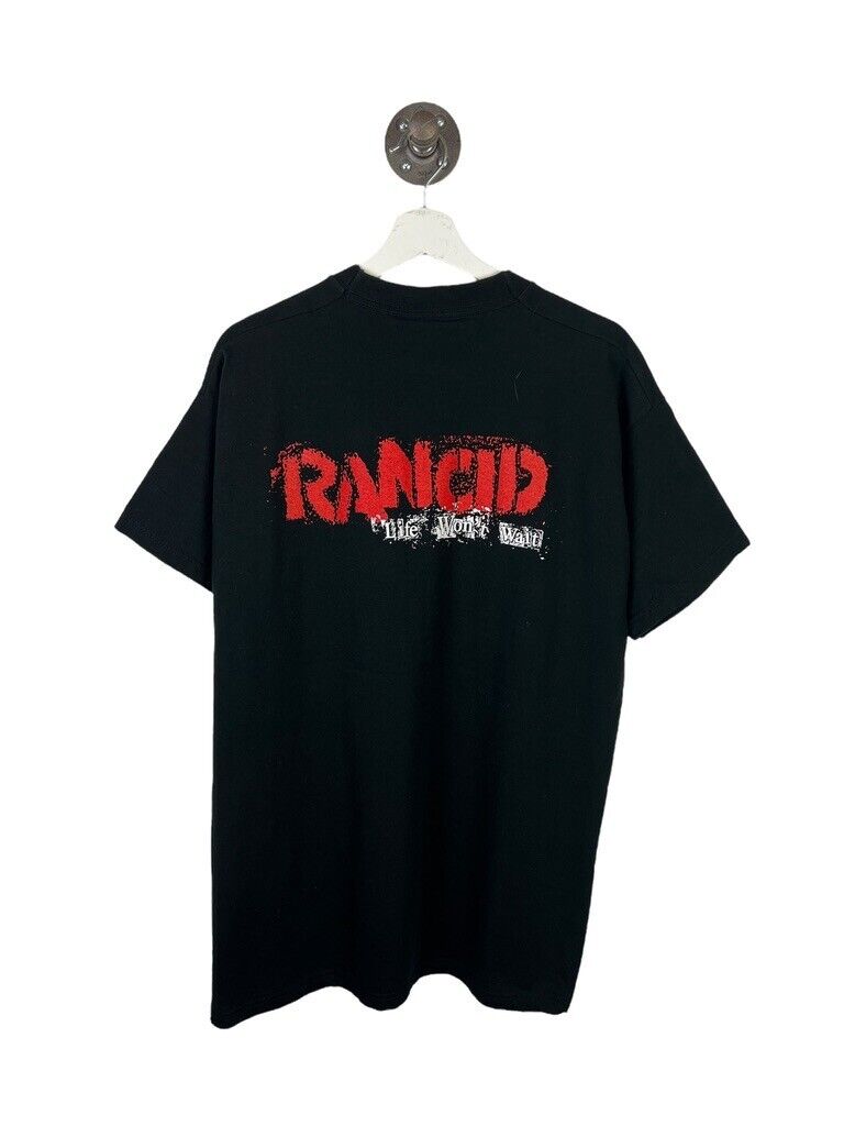 Vintage 90s Rancid Life Wont Wait Punk Music Graphic Band T-Shirt Size XL Black