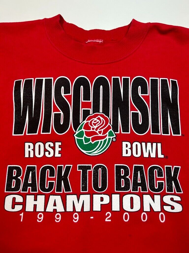 Vintage 2000 Wisconsin Badgers Back To Back Rose Bowl Champs Sweatshirt Size XL