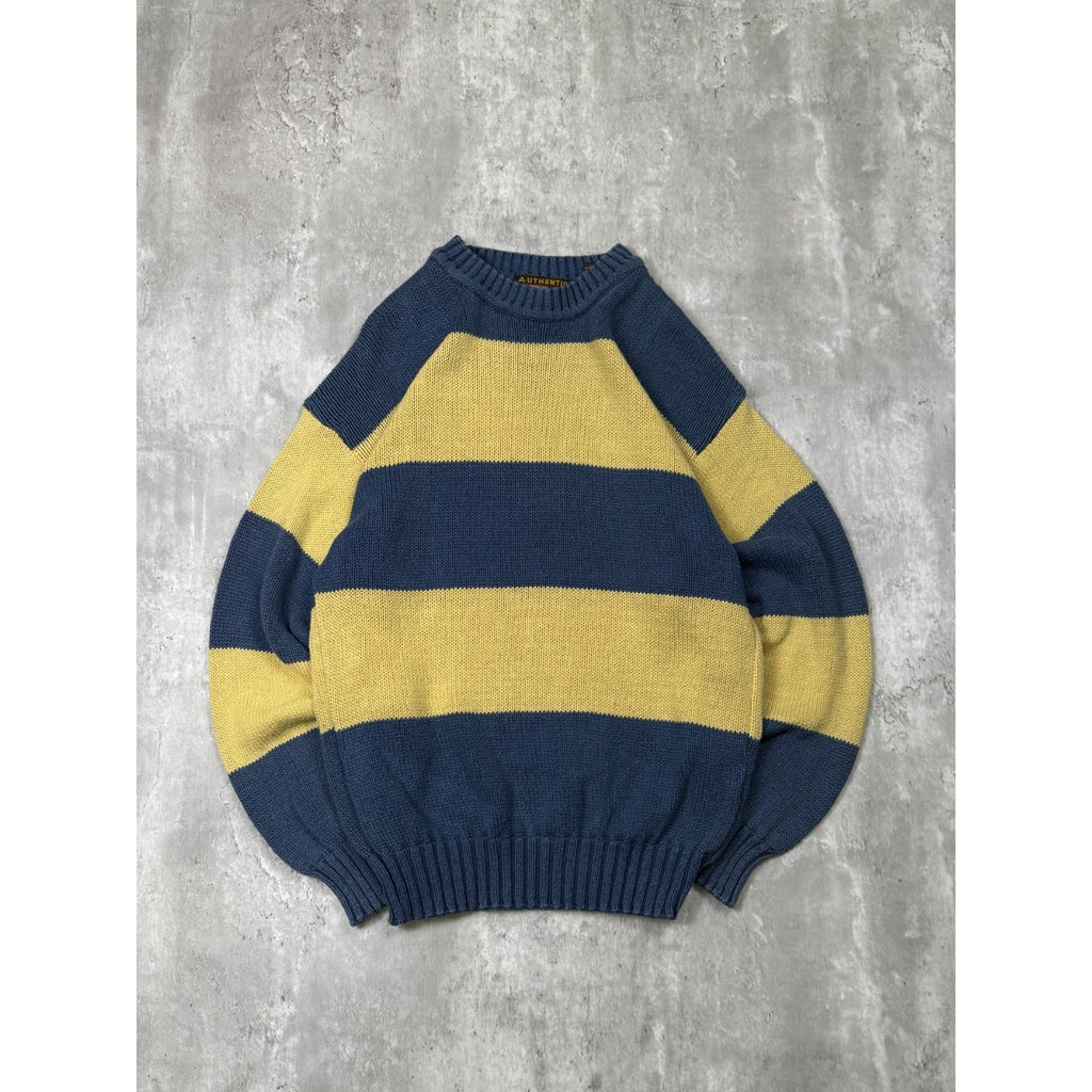 Vintage 90s Authentic Issue Striped Pullover Ribbed Knit Sweater Size Medium