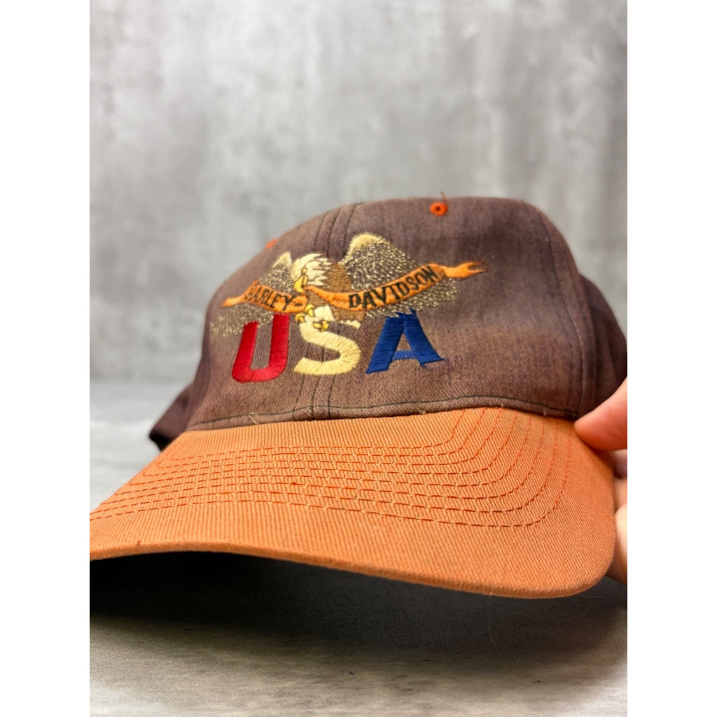 Vintage 90s Harley Davidson Embroidered Logo Spellout Snapback Hat OSFA