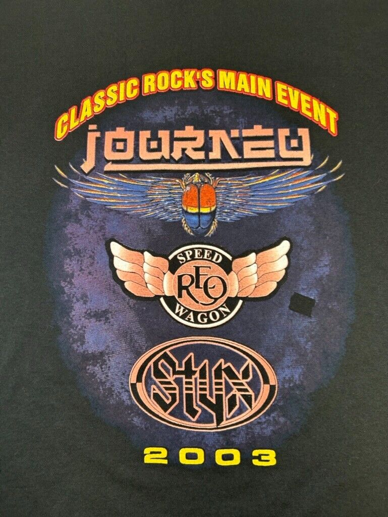 Vintage 2003 Journey & Styx Tour Music Band Concert T-Shirt Size XL Black