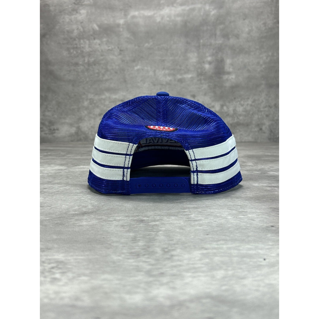 Vintage 90s Racetrack Revival Embroidered Three Stripe Trucker Snapback Hat OSFA