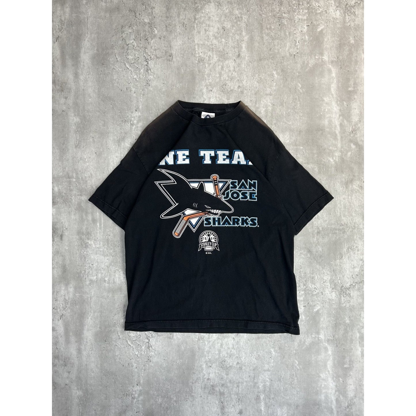 Vintage 90s San Jose Sharks NHL One Team One Goal Graphic T-Shirt Size Large