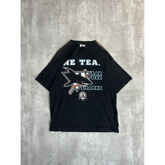 Vintage 90s San Jose Sharks NHL One Team One Goal Graphic T-Shirt Size Large