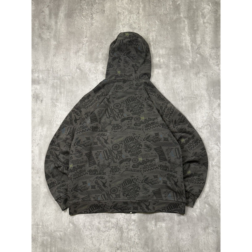 Vintage Y2K Quiksilver All Over Print Full Zip Hooded Sweatshirt Size XL