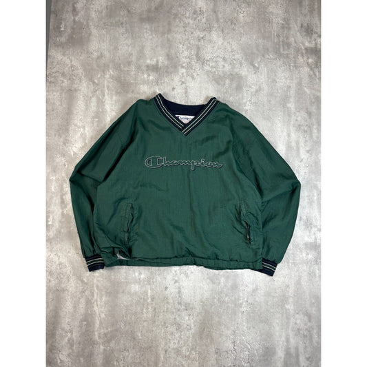 Vintage 90s Champion Embroidered Spellout Nylon Pullover Jacket Size XL Green