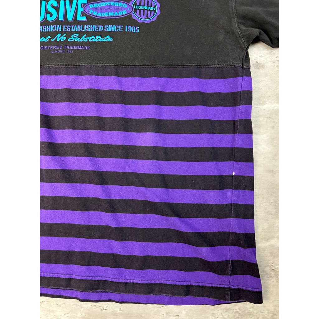 Vintage I.O.U Exclusive Striped Spellout Graphic T-Shirt Size XL
