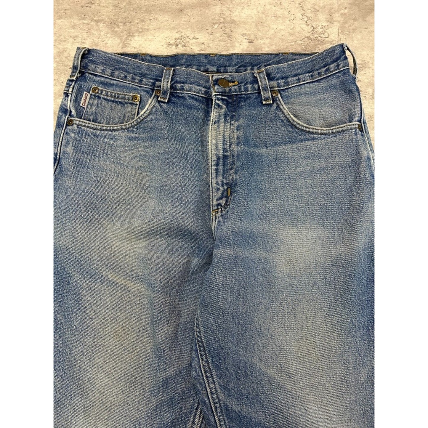 Vintage Carhartt Plaid Lined Medium Wash Workwear Denim Pants Size 34 Blue