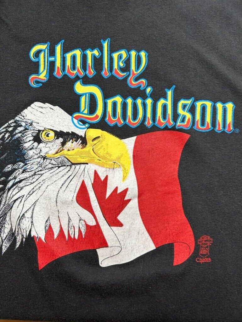 Vintage 70s/80s Harley Davidson Bald Eagle Canada Graphic T-Shirt Size XL Black