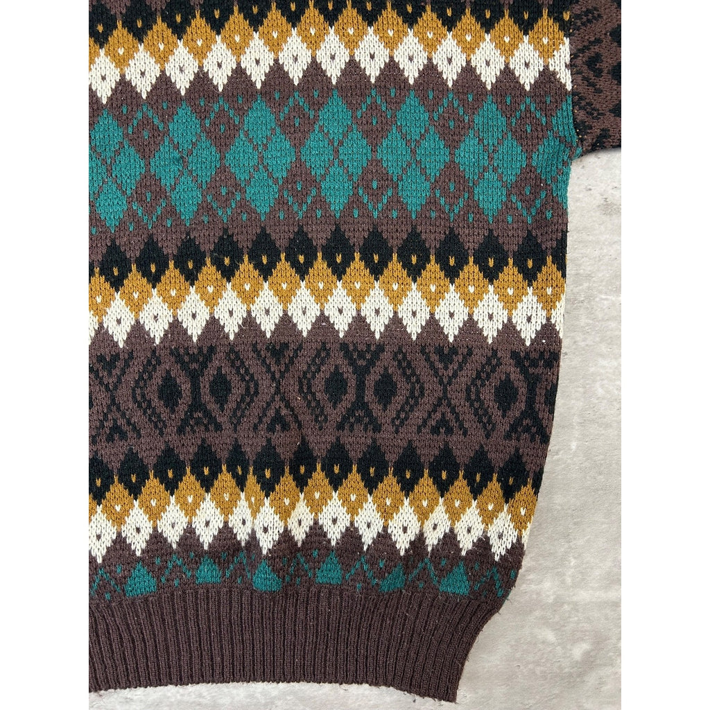 Vintage 90s Jonathan Bryan Diamond Stripe Print Pullover Knit Sweater Sz Medium