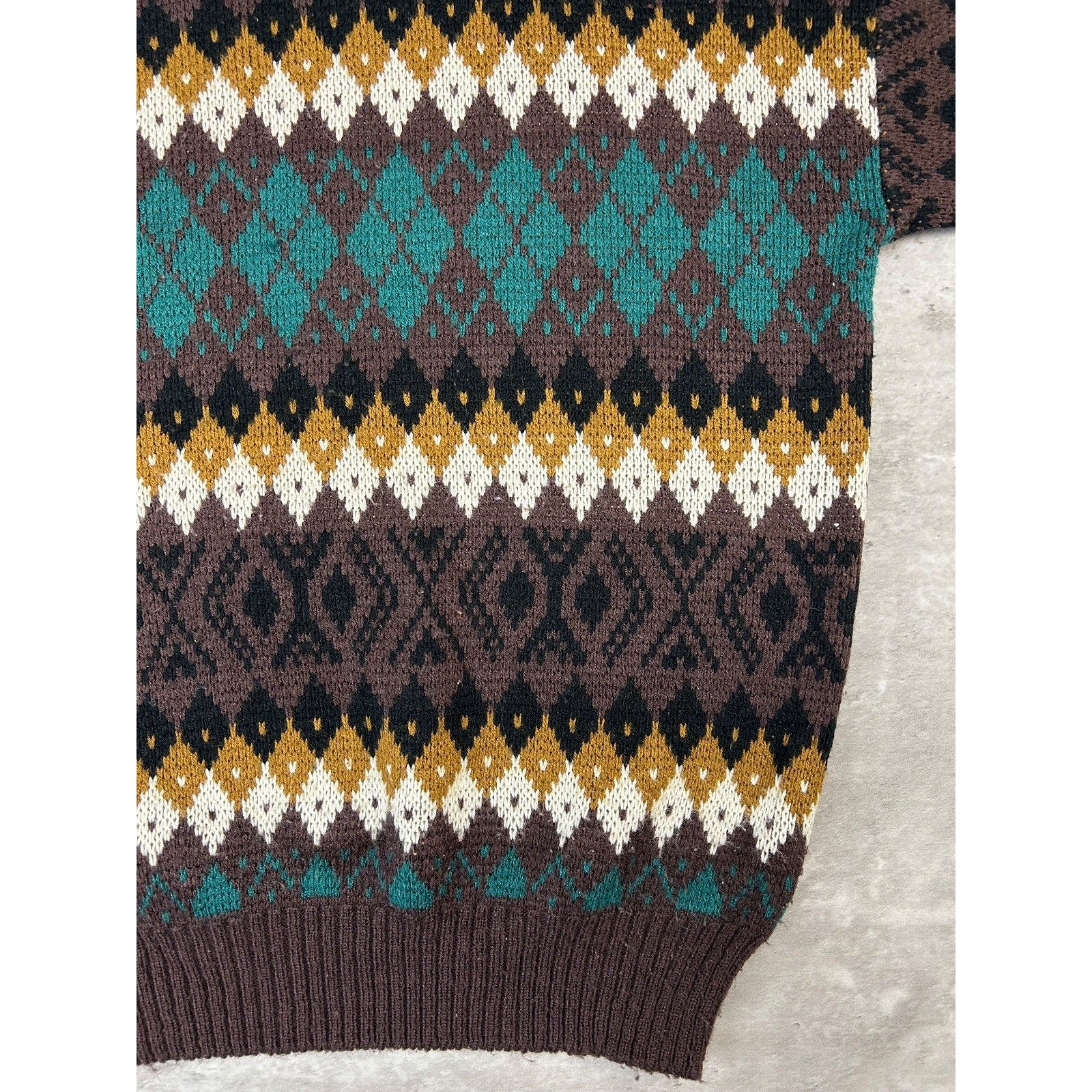 Vintage 90s Jonathan Bryan Diamond Stripe Print Pullover Knit Sweater Sz Medium