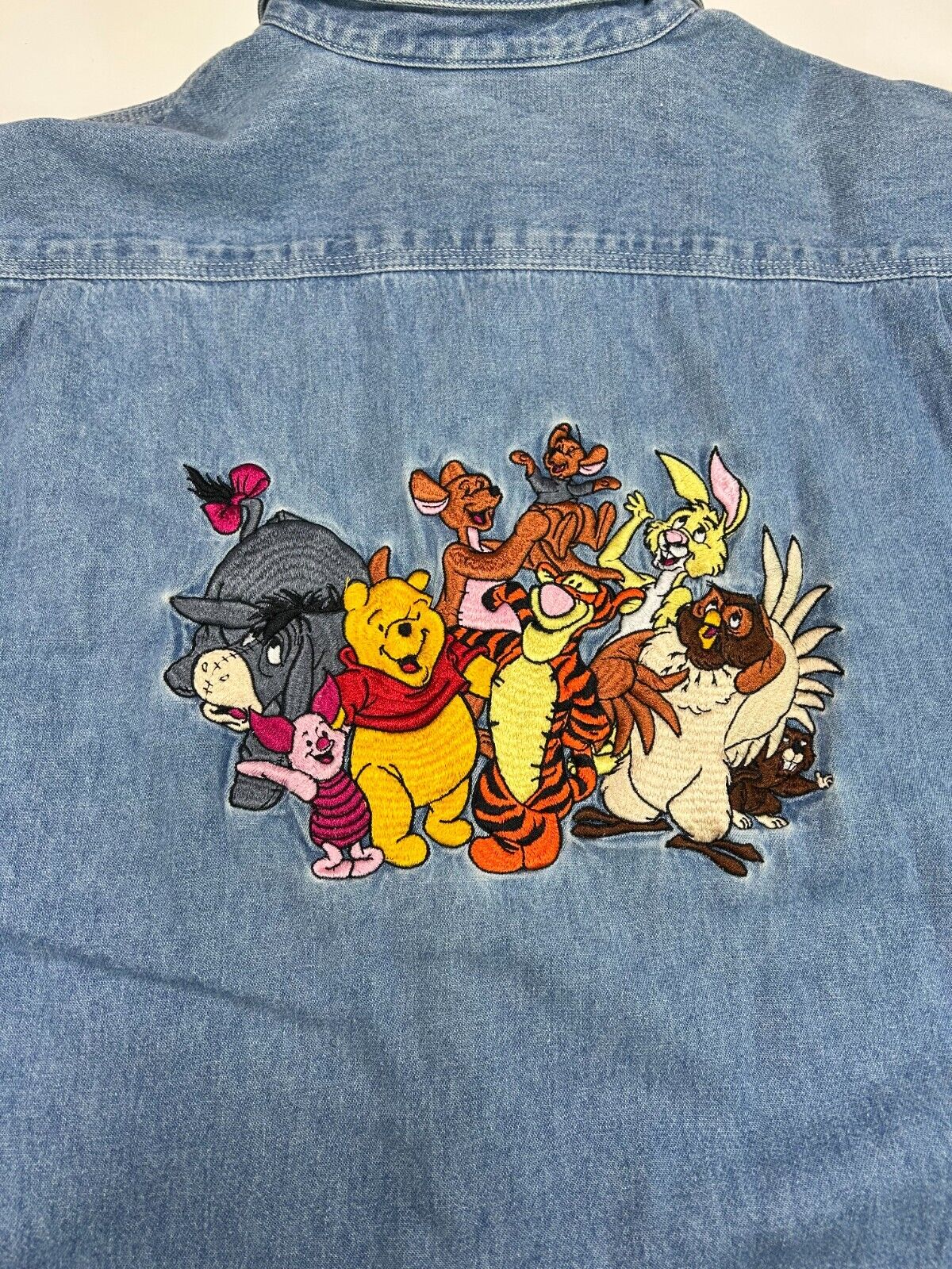 Vintage Disney Winnie The Pooh Embroidered Denim Button Up Shirt Size Large