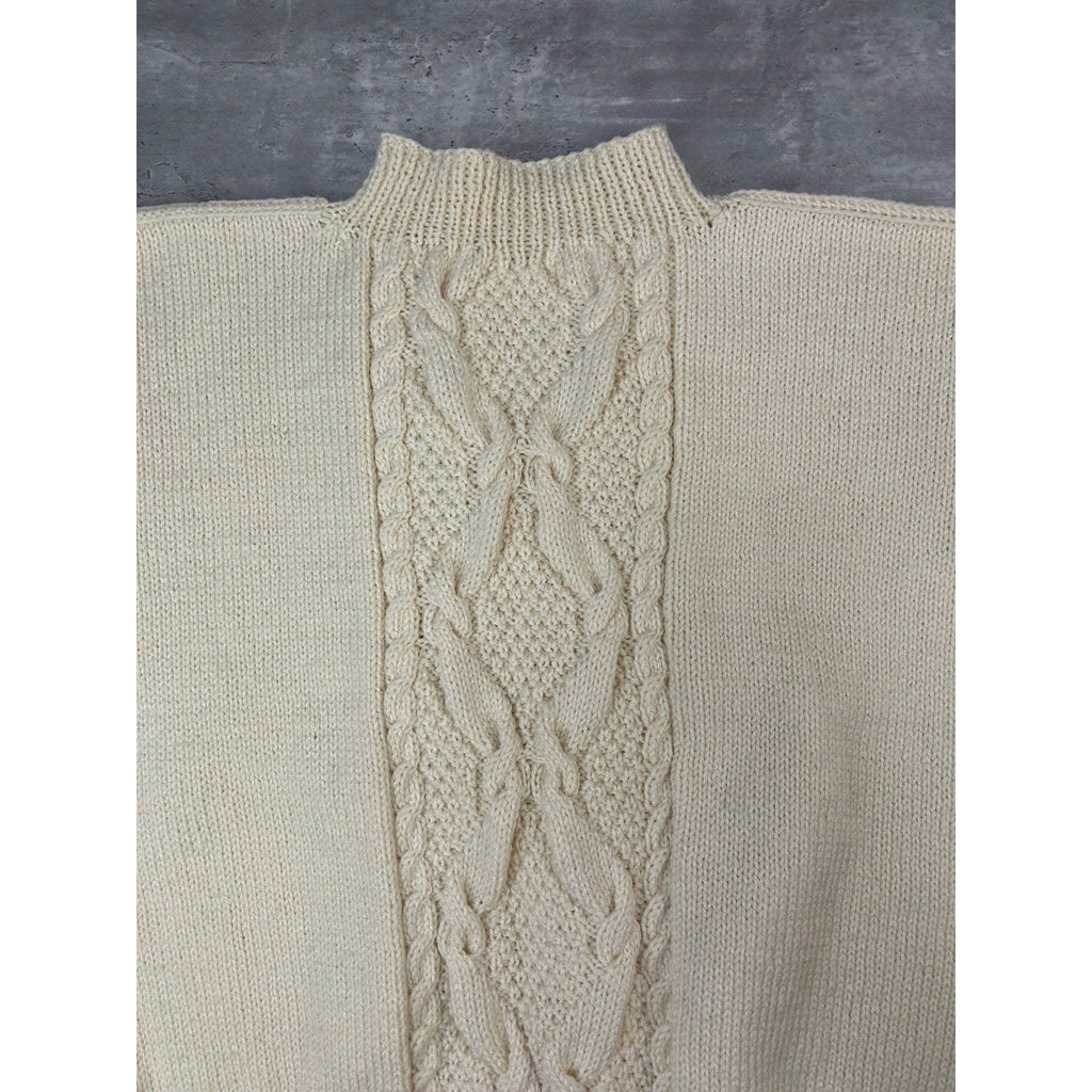 Vintage 90s Striped Cable Knit Pullover Beige Ribbed Sweater Size Large
