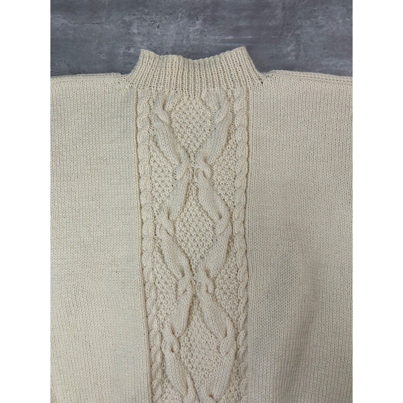 Vintage 90s Striped Cable Knit Pullover Beige Ribbed Sweater Size Large