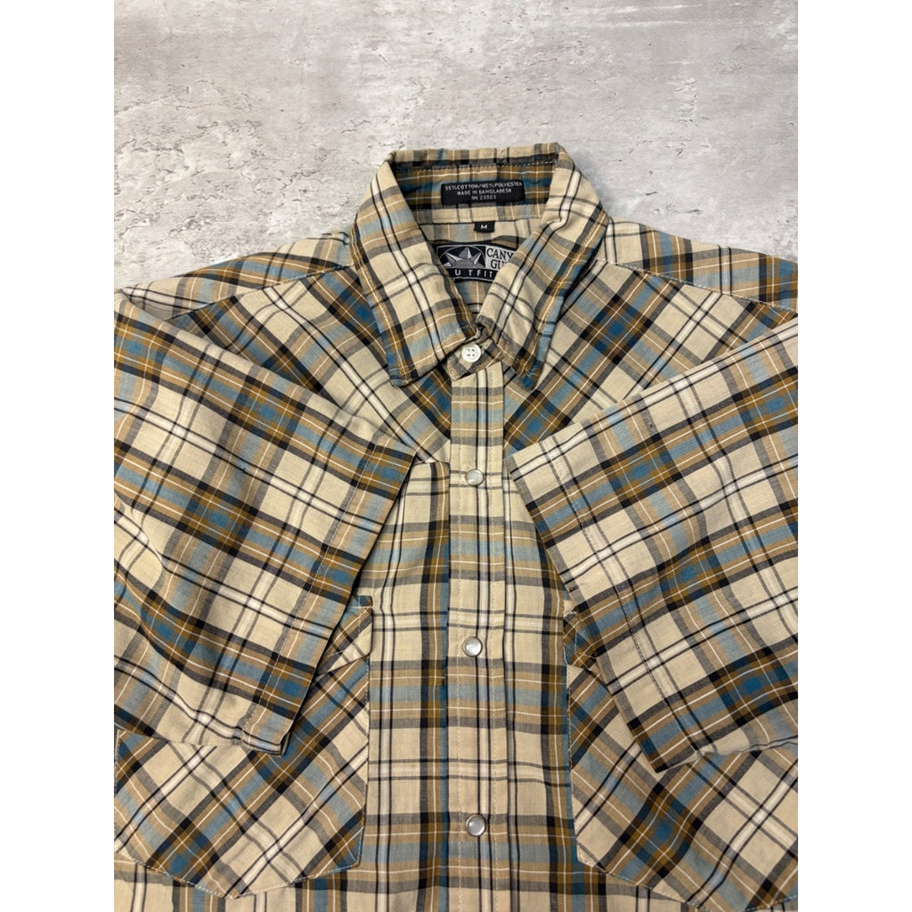Vintage Canyon Guide Pearl Snap Plaid Cropped Button Up Shirt Size Medium
