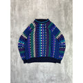 Vintage 90s Geometric Striped Print Pullover Knit Sweater Size XL
