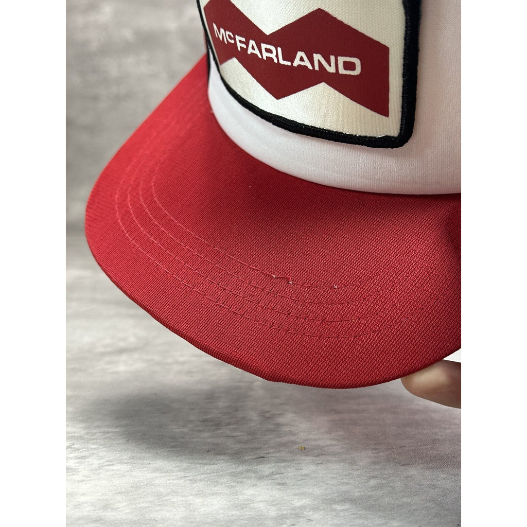 Vintage 1980s McFarland Embroidered Spellout Patch Trucker Snapback Hat OSFA