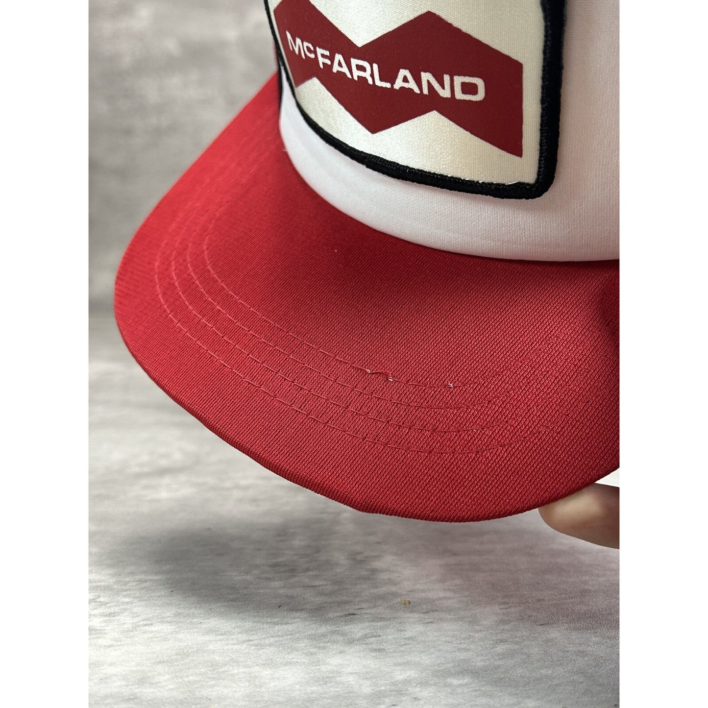 Vintage 1980s McFarland Embroidered Spellout Patch Trucker Snapback Hat OSFA
