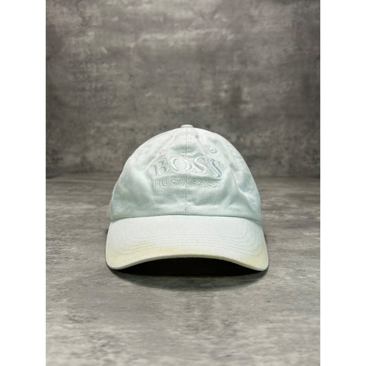 Vintage Hugo Boss Distressed Tonal Embroidered Spellout Strapback Hat OSFA