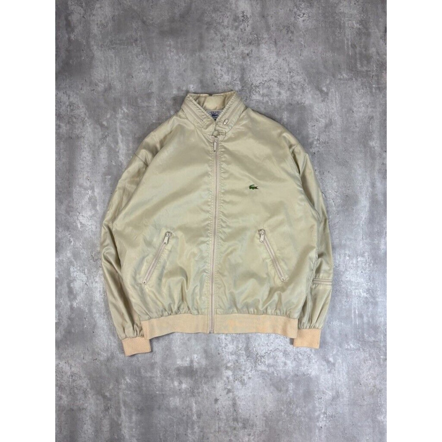Vintage 1980s Izod Lacoste Nylon Full Zip Windbreaker Jacket Size XL Beige