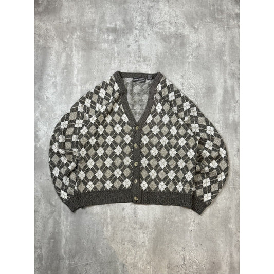Vintage 90s David Taylor Diamond Print Knit Cardigan Sweater Size Large