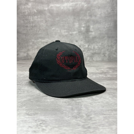 Vintage 90s Utopia Embroidered Spellout Snapback Hat OSFA Black/Red
