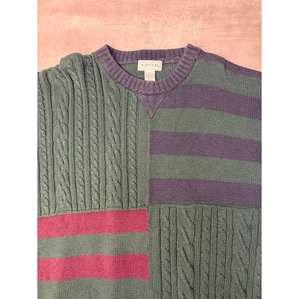 Vintage IZOD Four Panel Textured Pullover Ribbed Knit Sweater Size Large