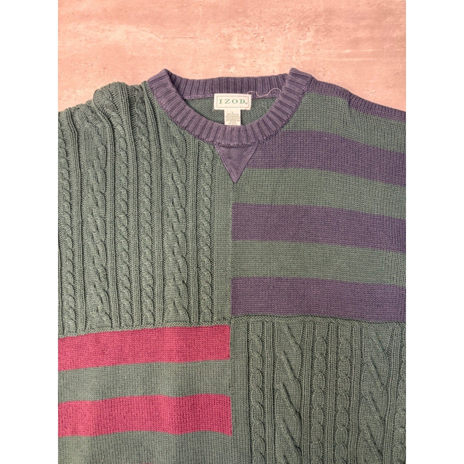 Vintage IZOD Four Panel Textured Pullover Ribbed Knit Sweater Size Large