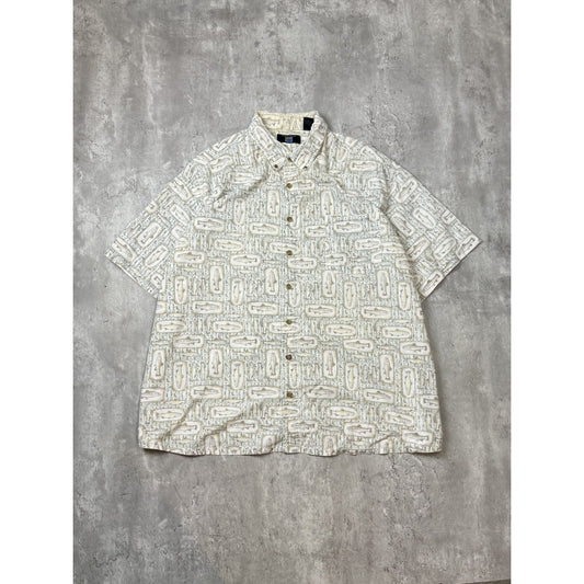Vintage World Island Fish All Over Print Short Sleeve Button Up Shirt Size 2XL